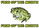 a gif of a spinning frog, above and below the frog is text that reads "Frog of the month"